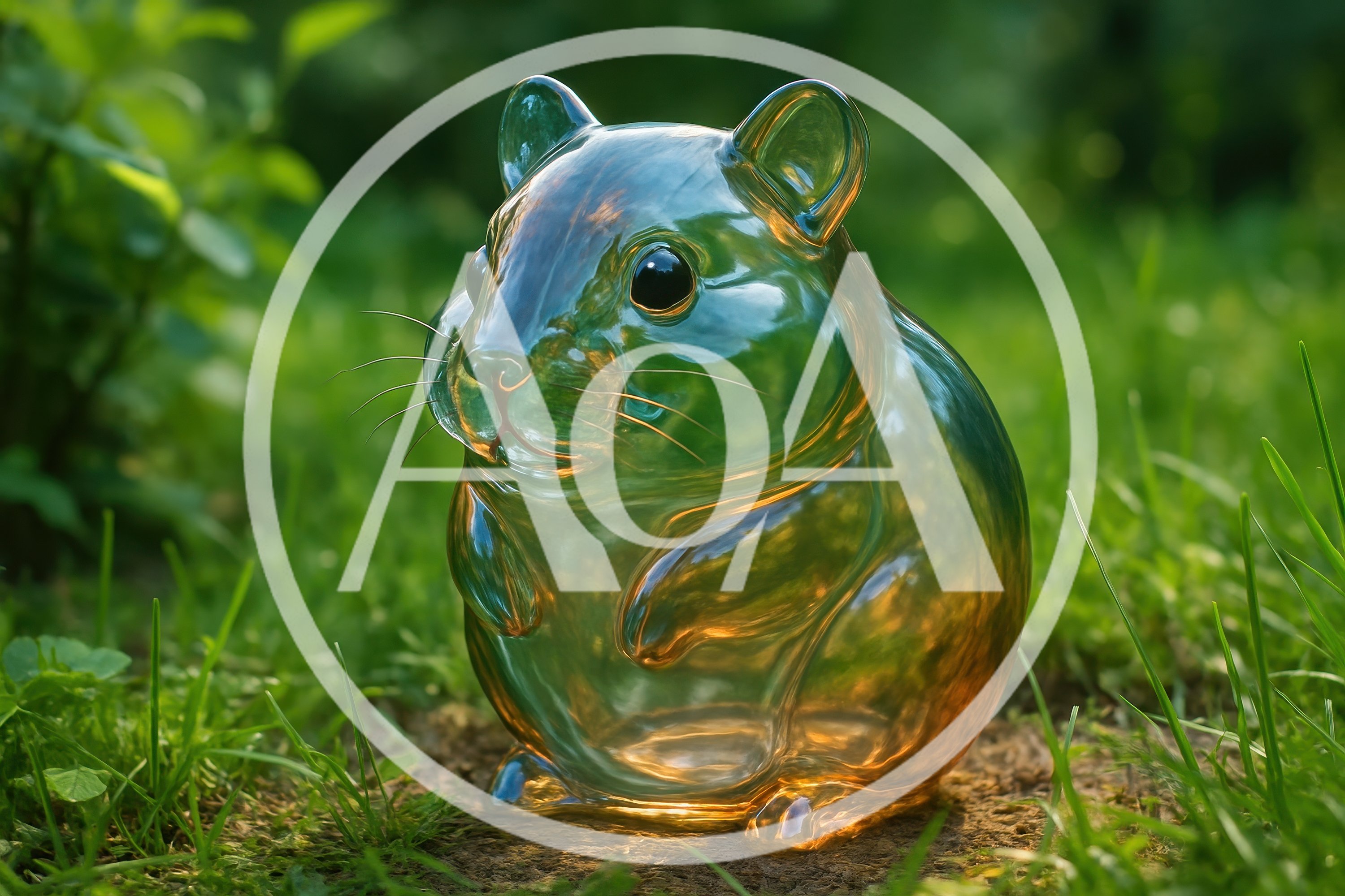 Glass Hamster Figurine In A Lush Green Garden