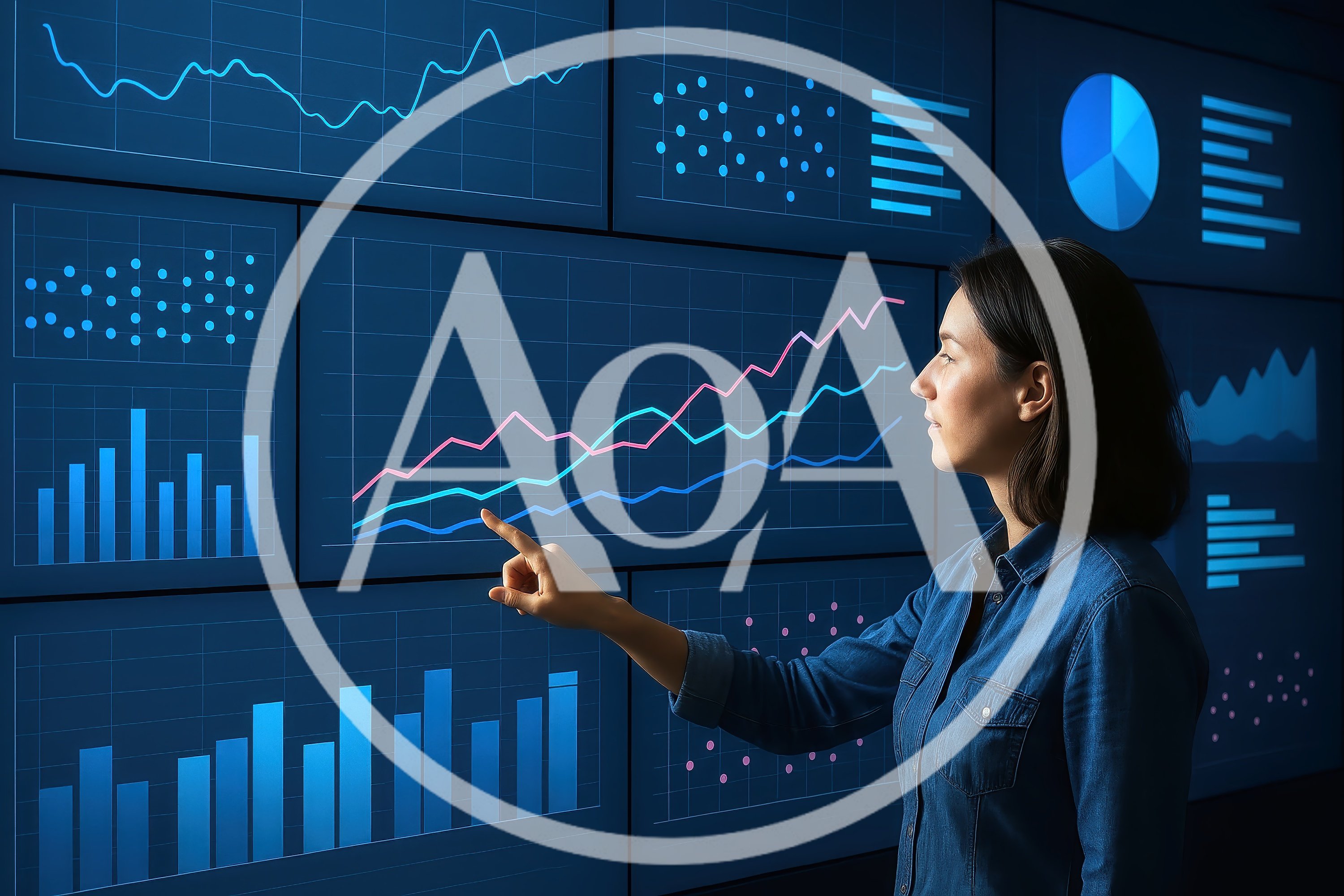 Businesswoman Interacting With Digital Data Visualization Dashboard