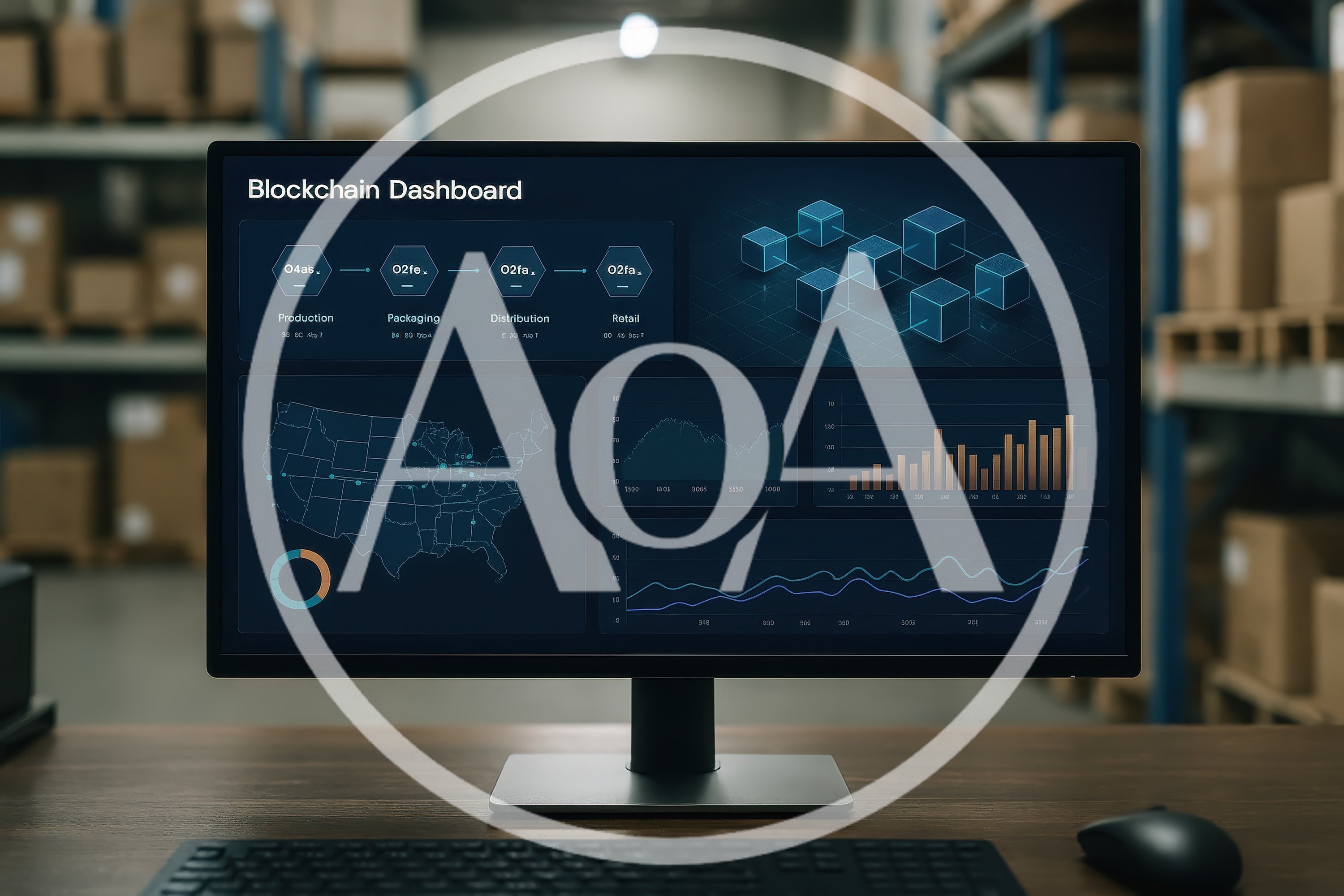 Blockchain Supply Chain Dashboard On Computer Monitor