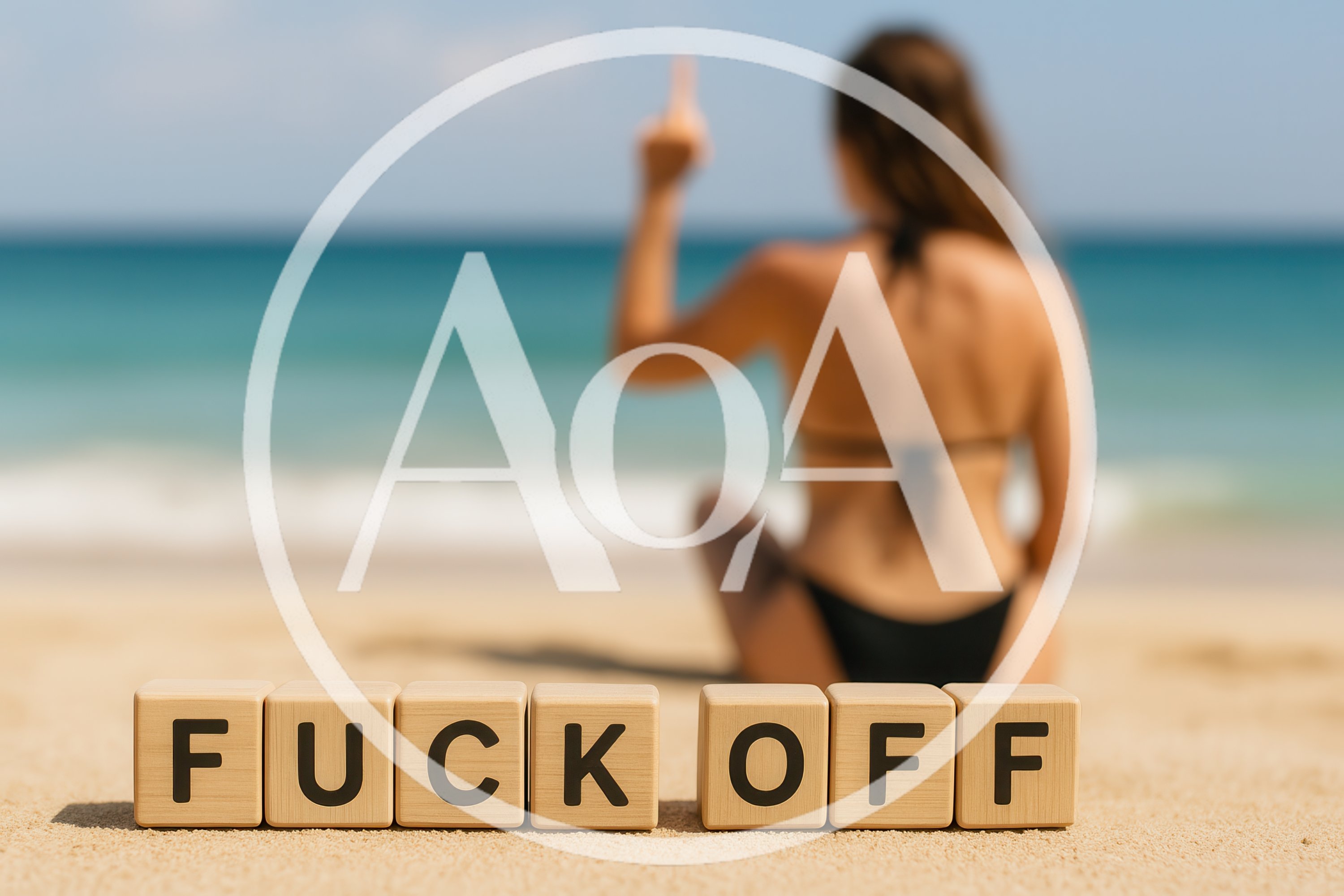 Wooden Blocks Spelling Fuck Off on Beach