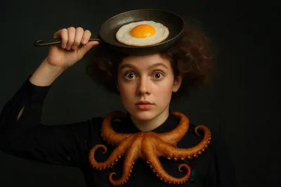 Surreal Portrait Of A Woman With Octopus And Egg
