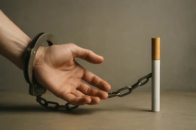 Handcuffed Human Hand Chained To A Cigarette