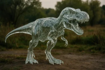 Transparent Glass Tyrannosaurus Rex Sculpture In Nature