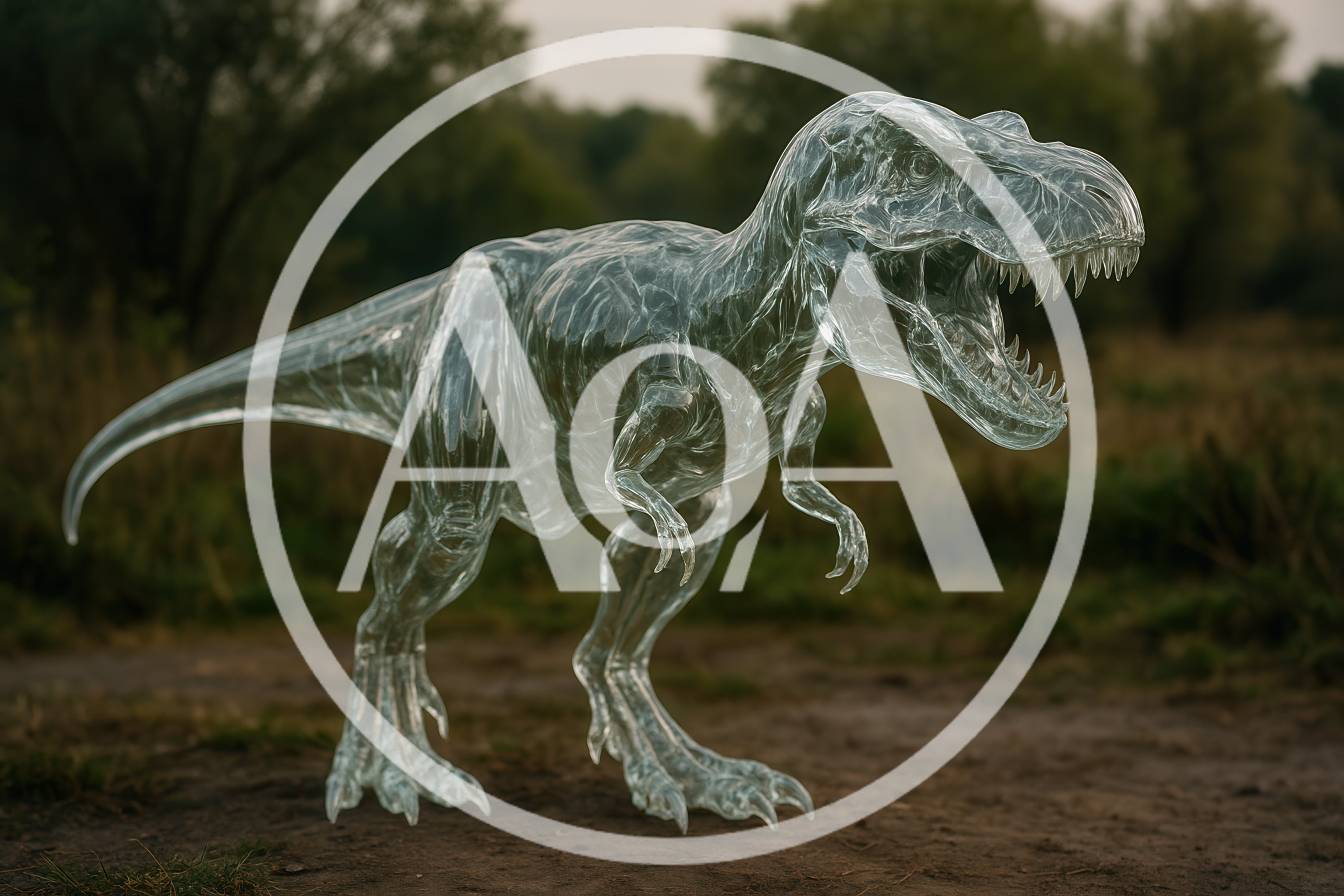Transparent Glass Tyrannosaurus Rex Sculpture In Nature