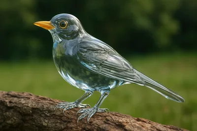 Glass Bird Sculpture Perched On A Tree Branch