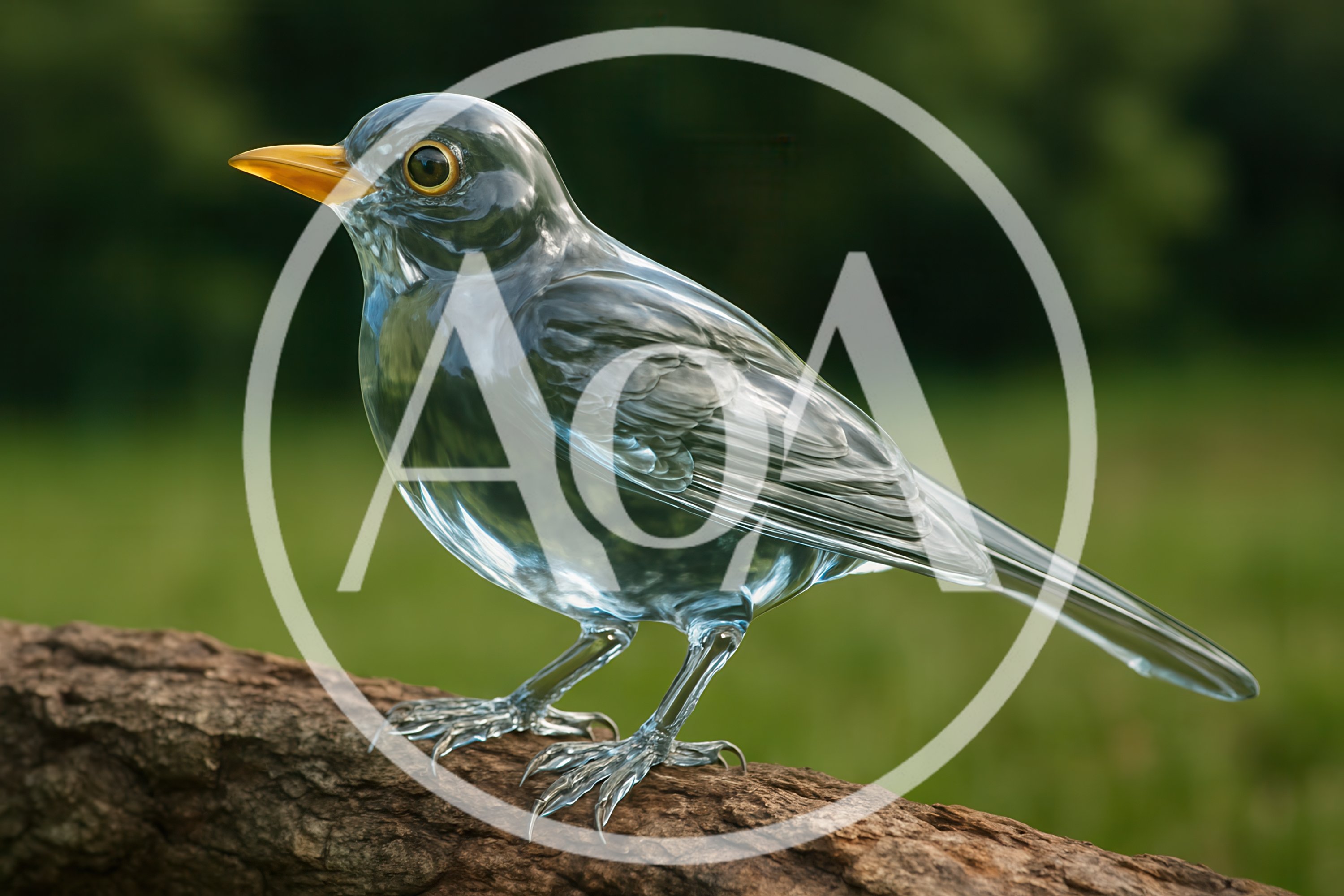 Glass Bird Sculpture Perched On A Tree Branch