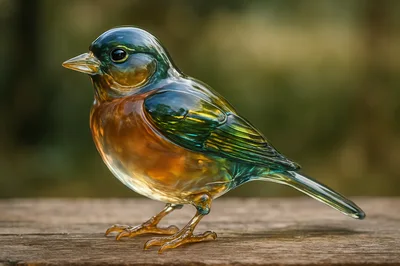 Glass Bird Figurine On Wooden Surface