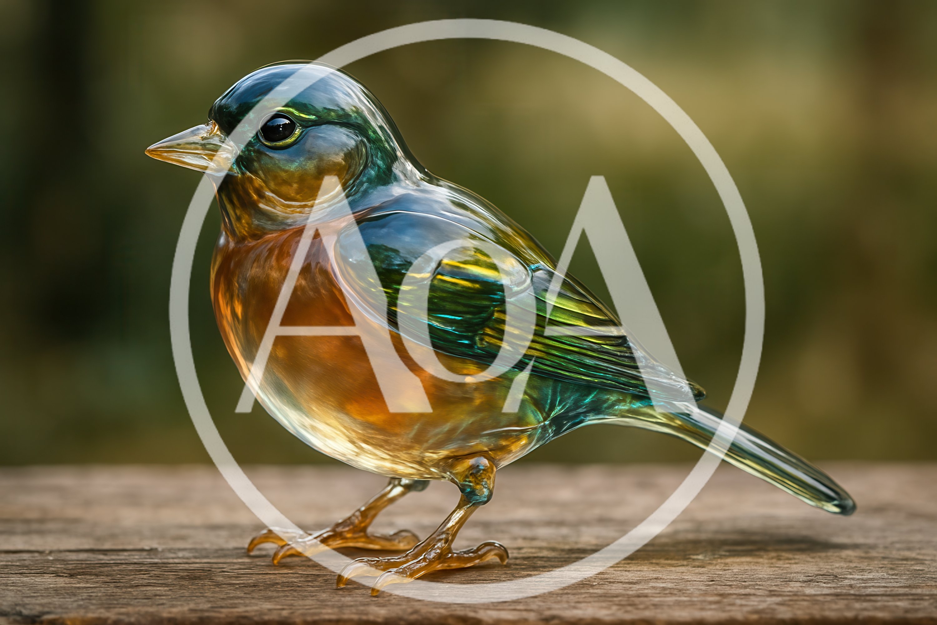Glass Bird Figurine On Wooden Surface