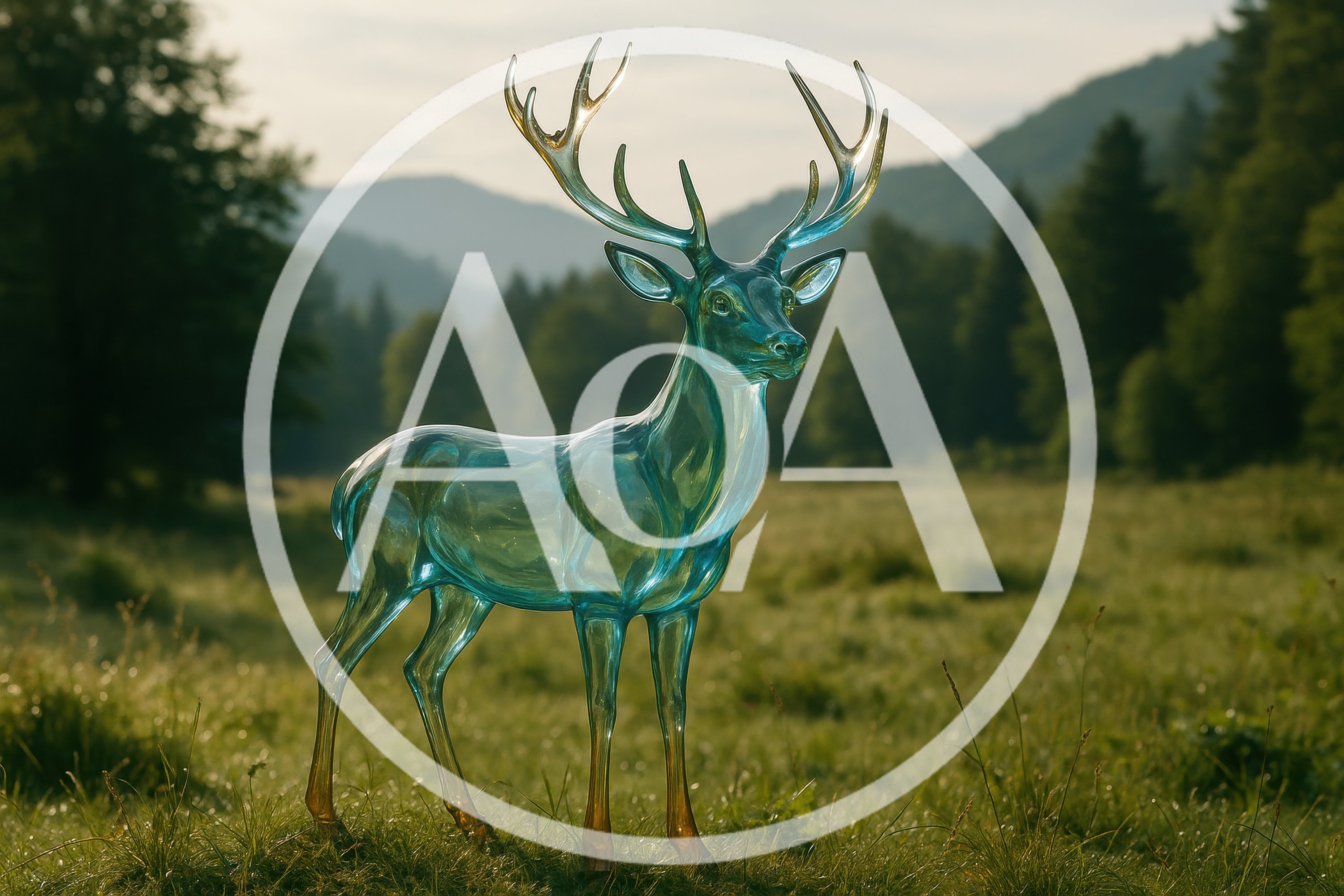 Translucent Glass Deer Sculpture In A Meadow