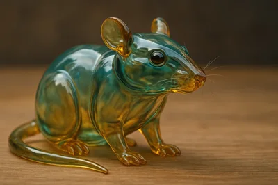 Glass Rat Figurine On Wooden Surface
