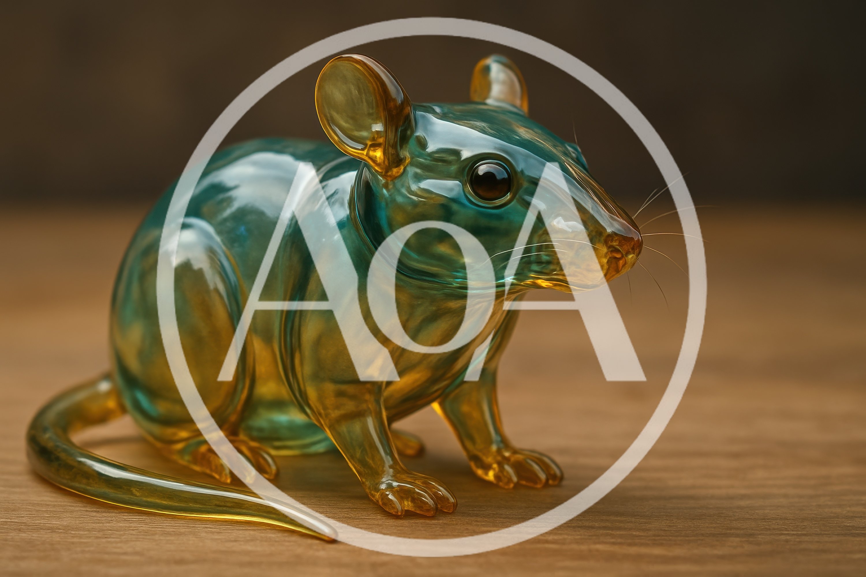 Glass Rat Figurine On Wooden Surface