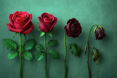 Four Roses Showing Stages Of Life And Decay