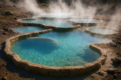 Steaming Geothermal Pools In Yellowstone National Park