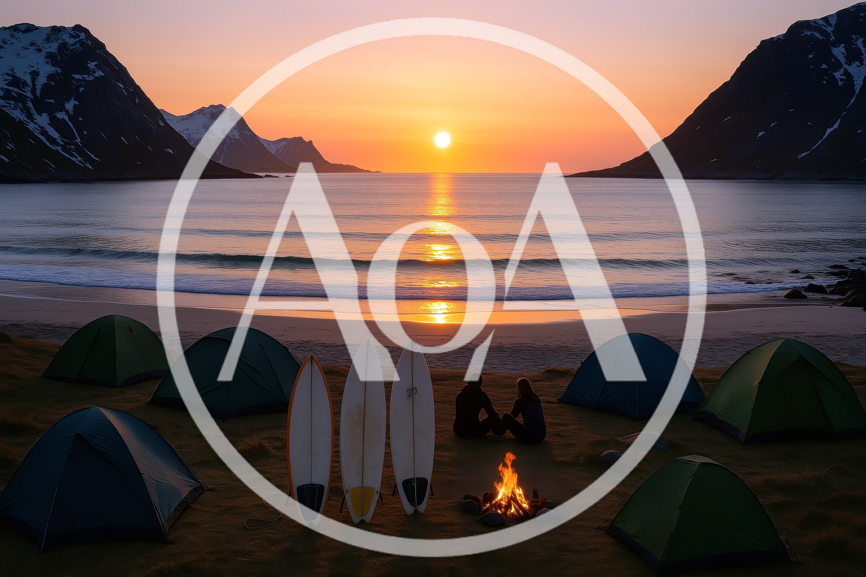 Couple Camping With Surfboards At Sunset Beach