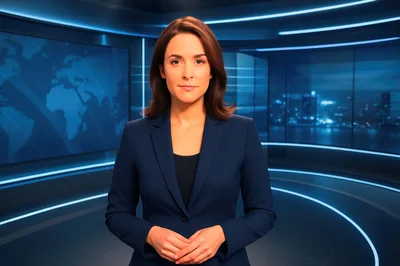 Female News Anchor Presenting In A Modern Studio