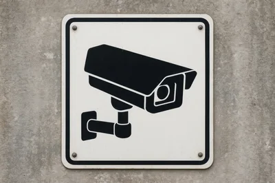 Security Camera Warning Sign On Concrete Wall