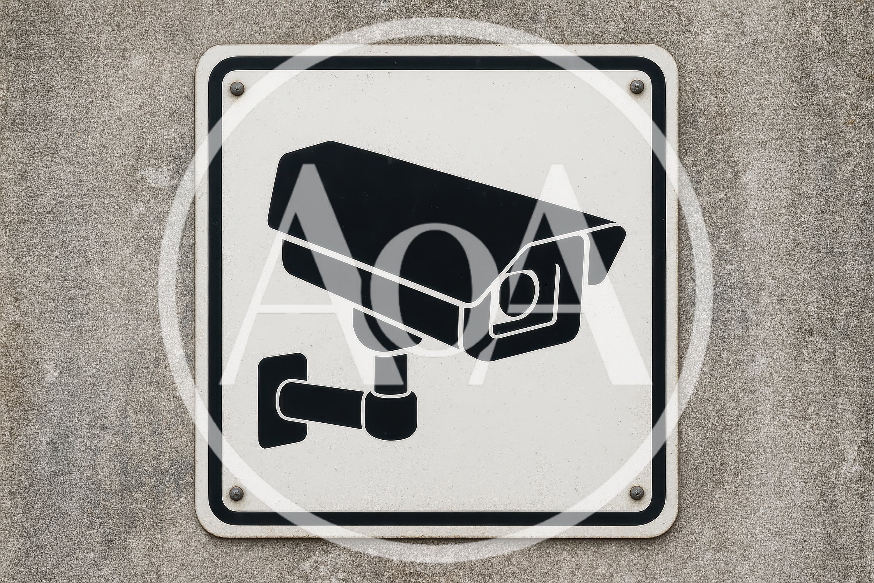 Security Camera Warning Sign On Concrete Wall