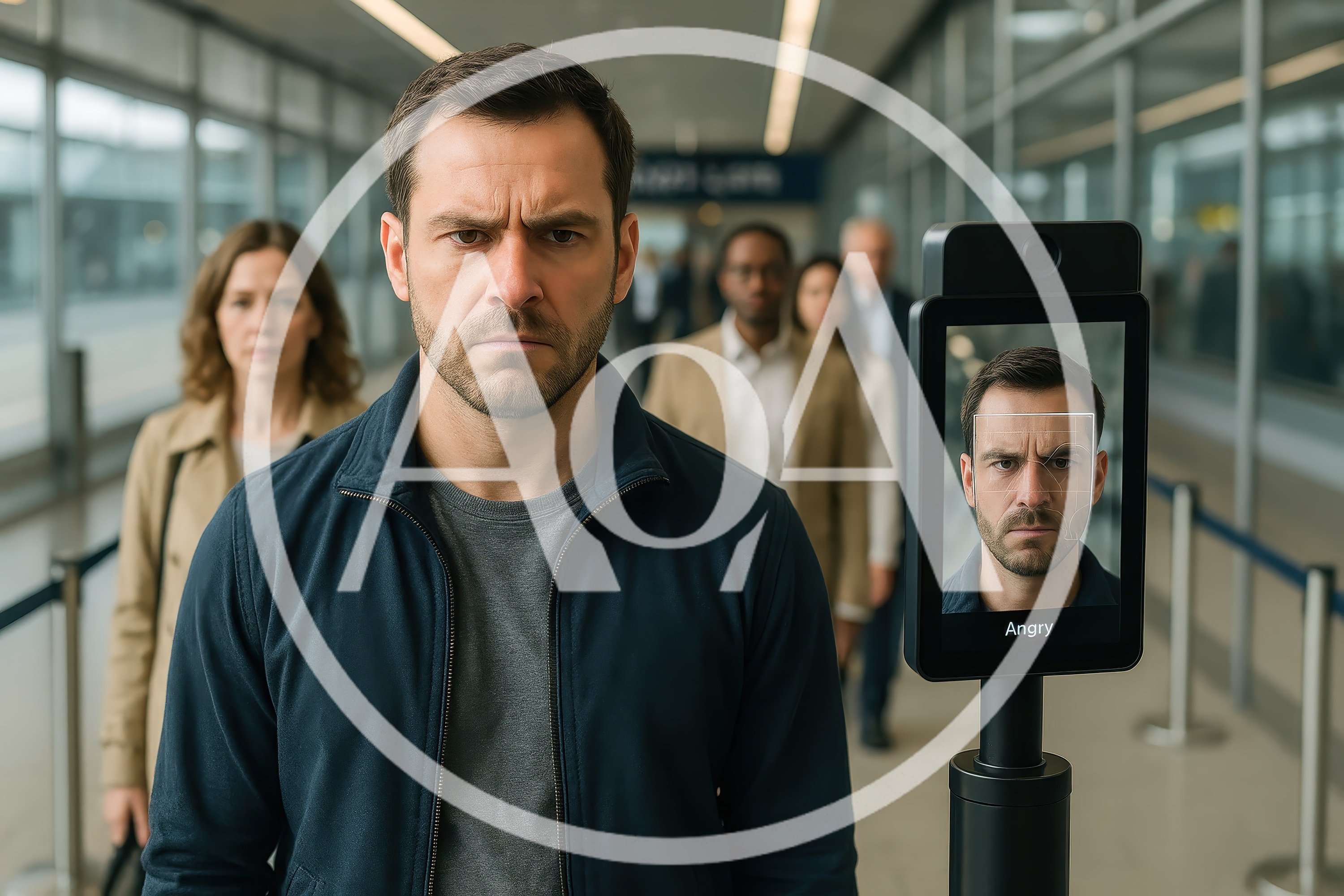 Man Undergoing Facial Recognition Security Screening at Airport