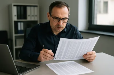 Professional Man Reviewing Financial Documents In Office