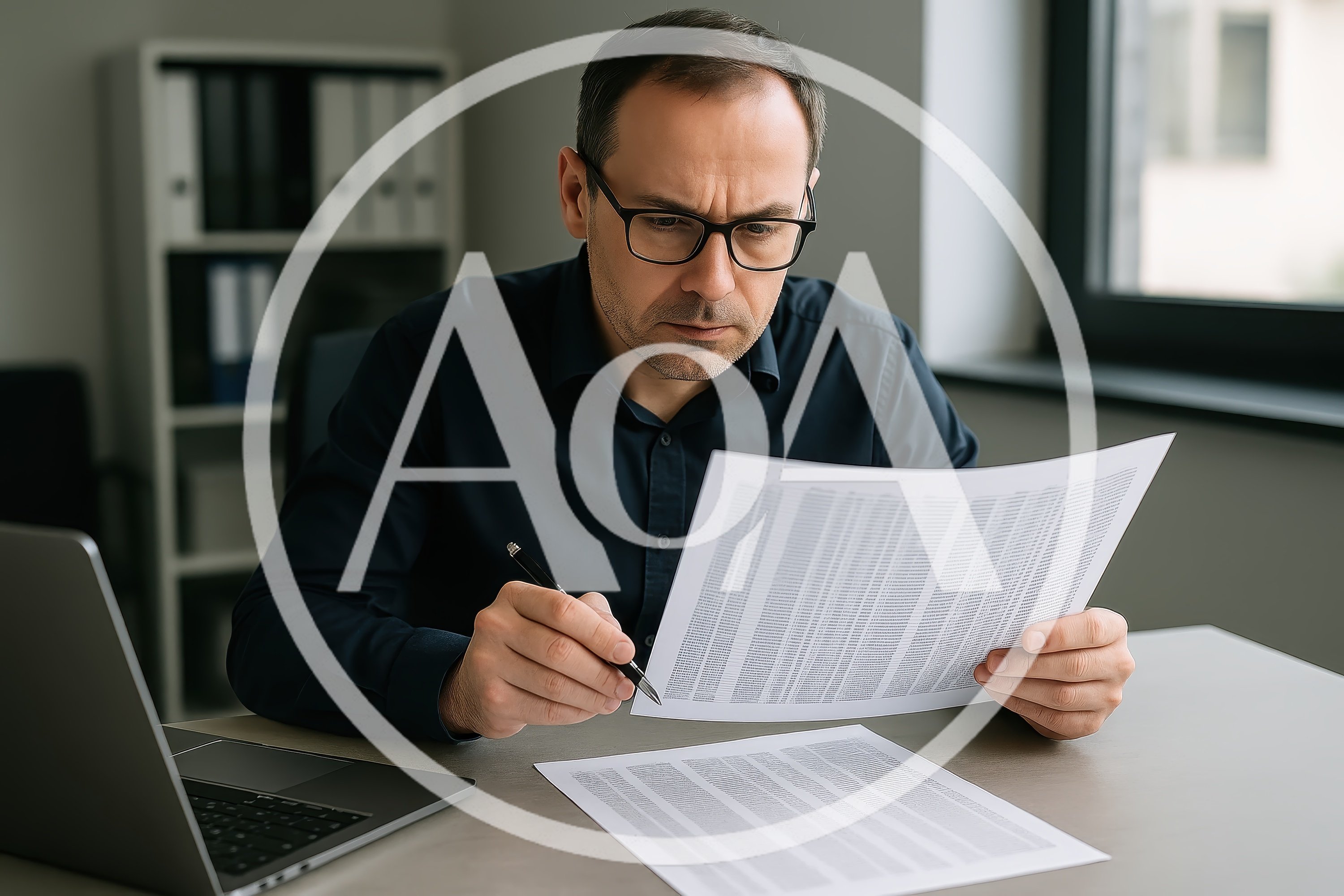 Professional Man Reviewing Financial Documents In Office