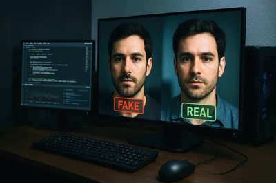 Computer Monitor Displaying Deepfake Detection Software Analysis