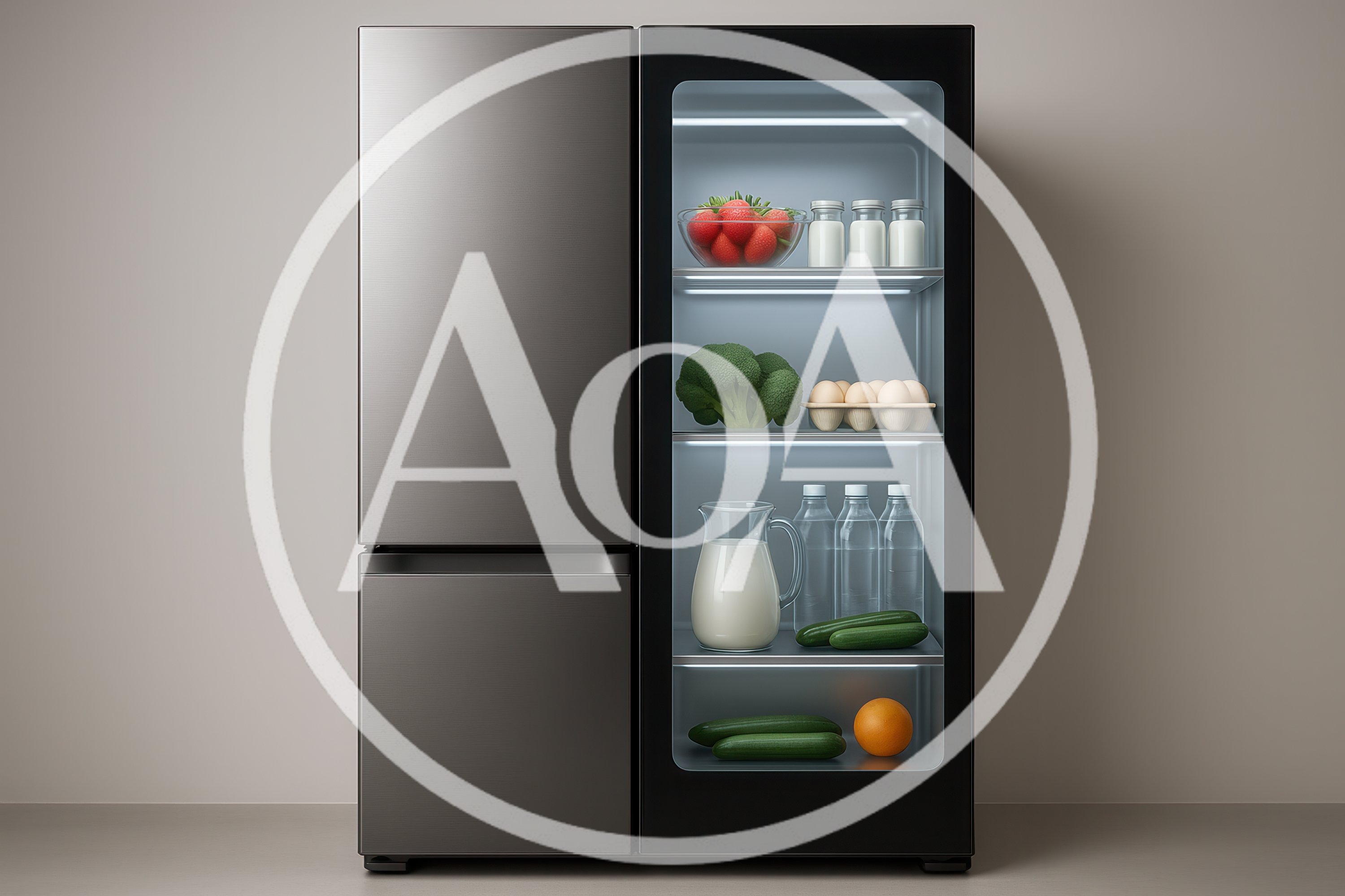 Modern Refrigerator With Glass Door And Fresh Food