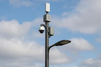 Smart City Pole With Surveillance Camera And Streetlight