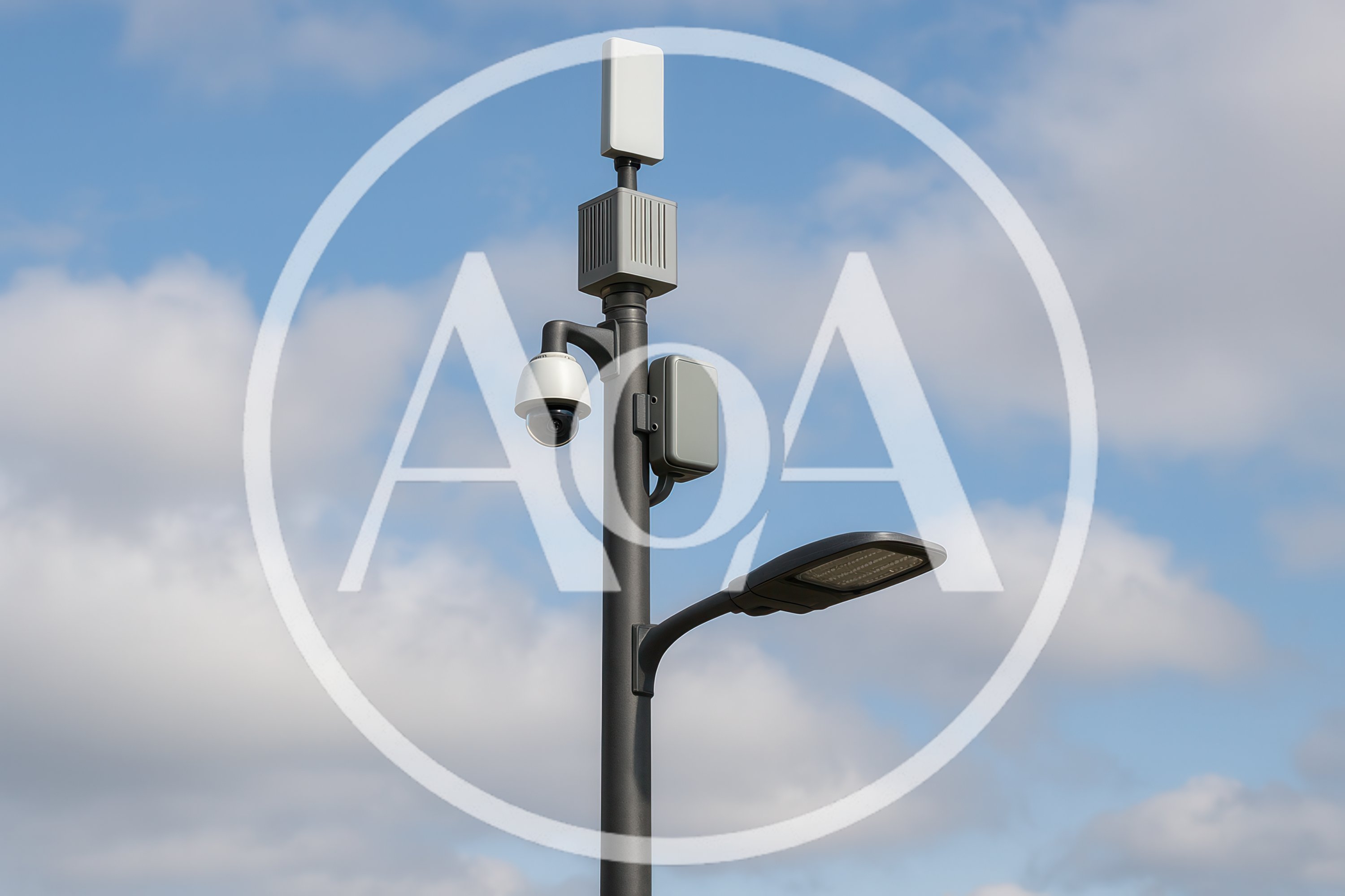 Smart City Pole With Surveillance Camera And Streetlight