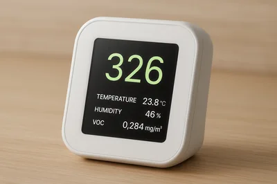 Digital Air Quality Monitor Displaying Environmental Data