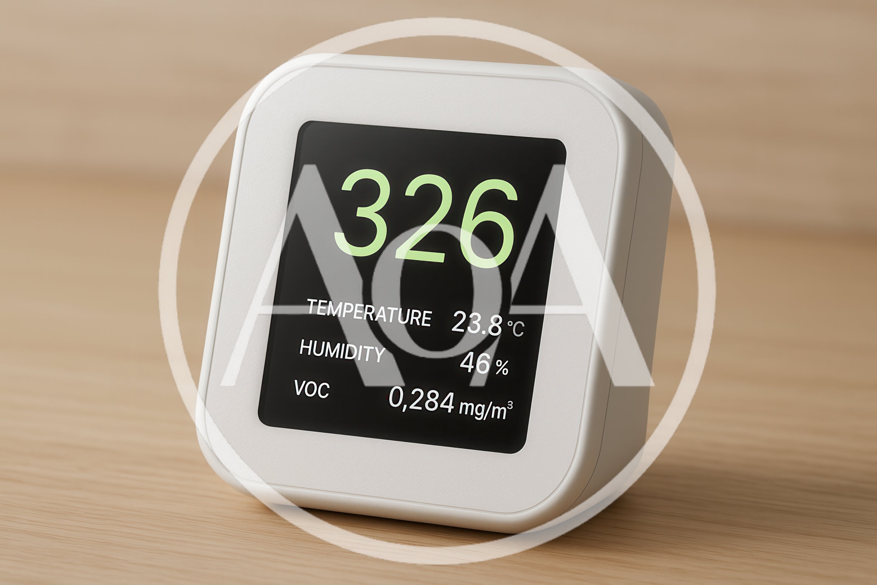Digital Air Quality Monitor Displaying Environmental Data