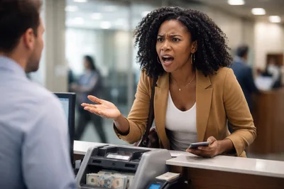 Frustrated Customer Arguing With Bank Teller