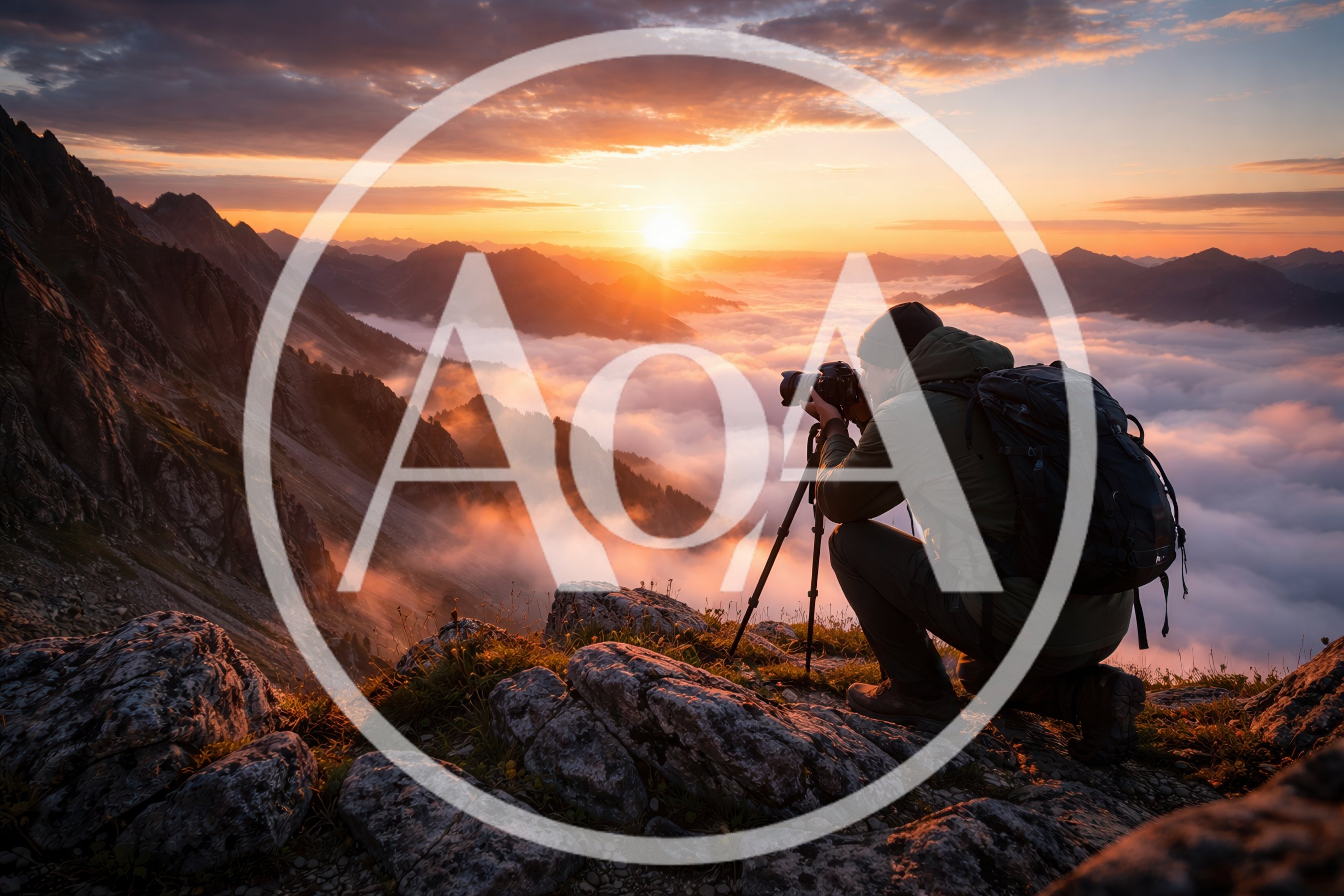Photographer Capturing Sunrise Over Mountain Clouds