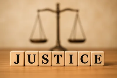 Wooden Blocks Spelling Justice With Scales Of Justice