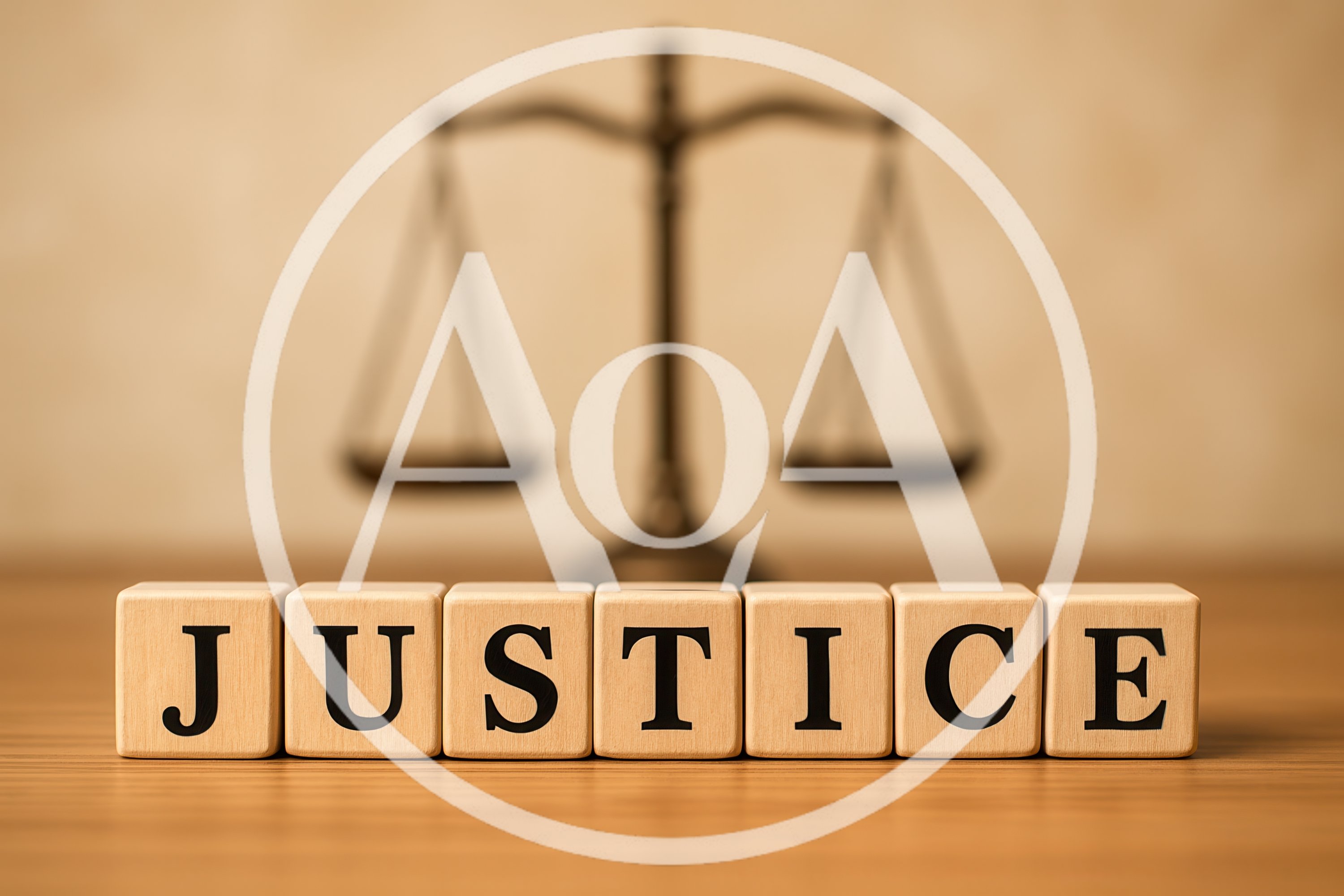 Wooden Blocks Spelling Justice With Scales Of Justice