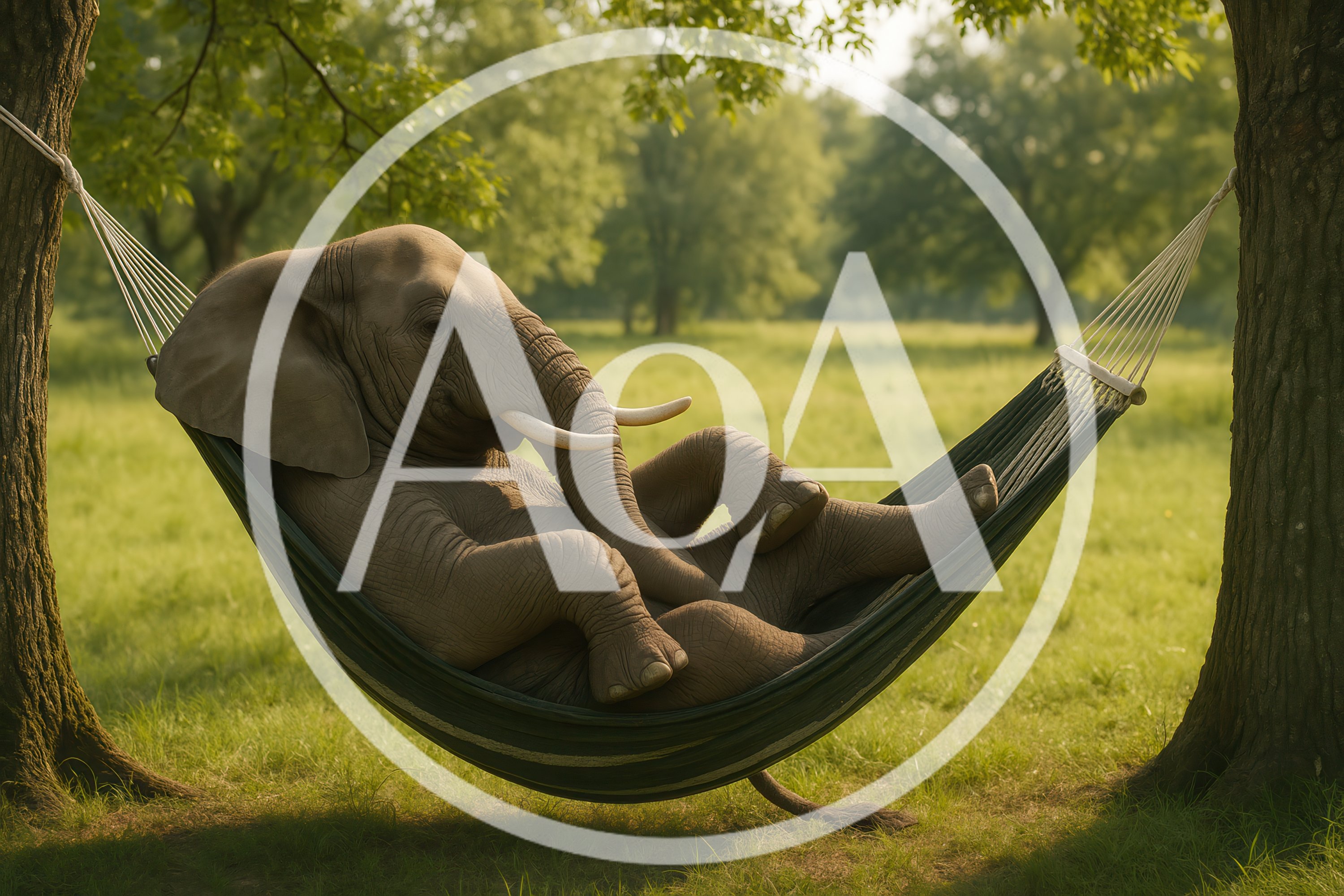 Elephant Relaxing In A Hammock Between Two Trees