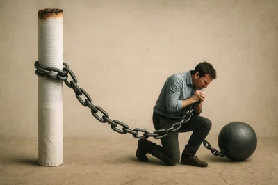 Man Chained To A Giant Cigarette