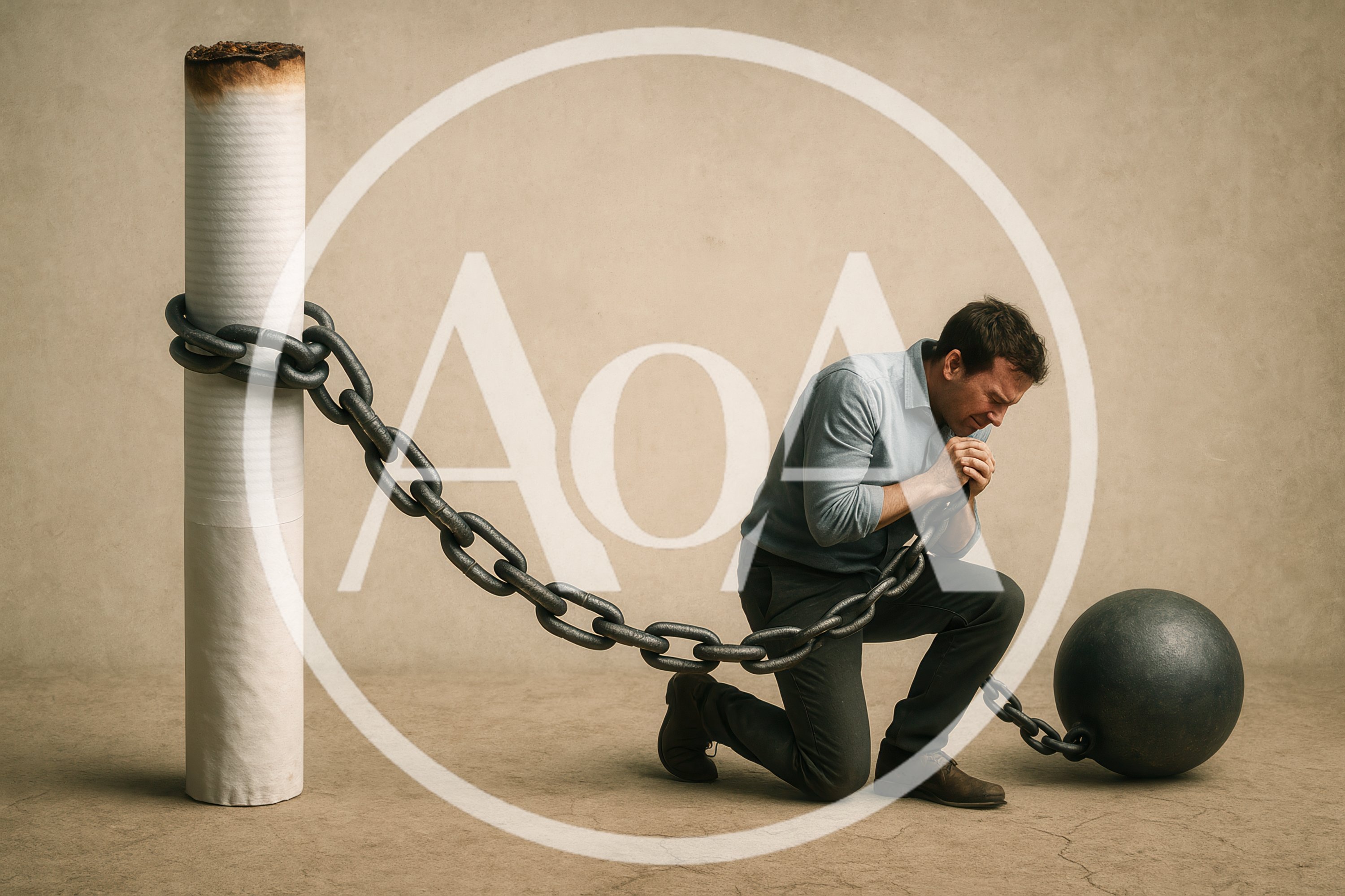 Man Chained To A Giant Cigarette