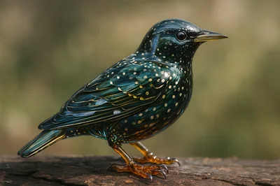 Glass Sculpture Of A Common Starling Bird