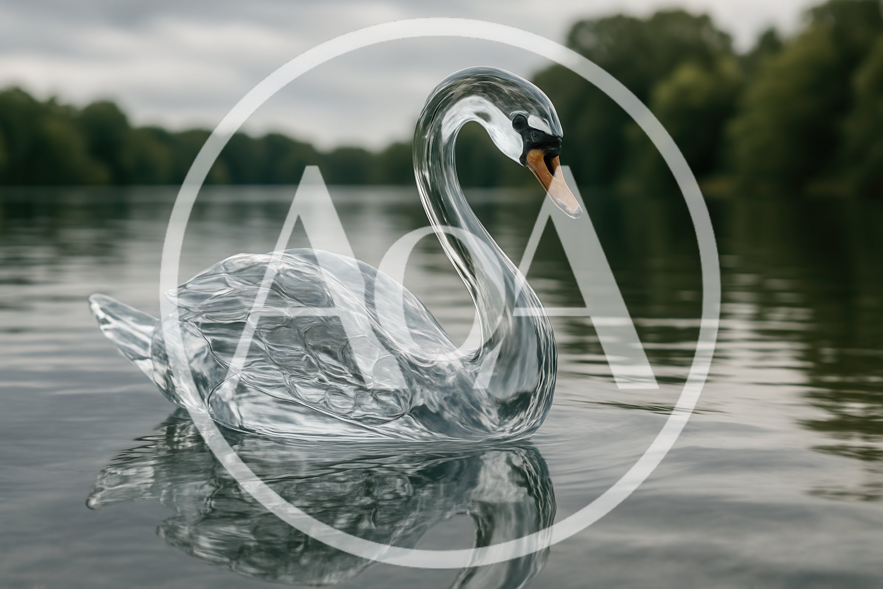 Crystal Glass Swan Figurine Floating On Calm Lake
