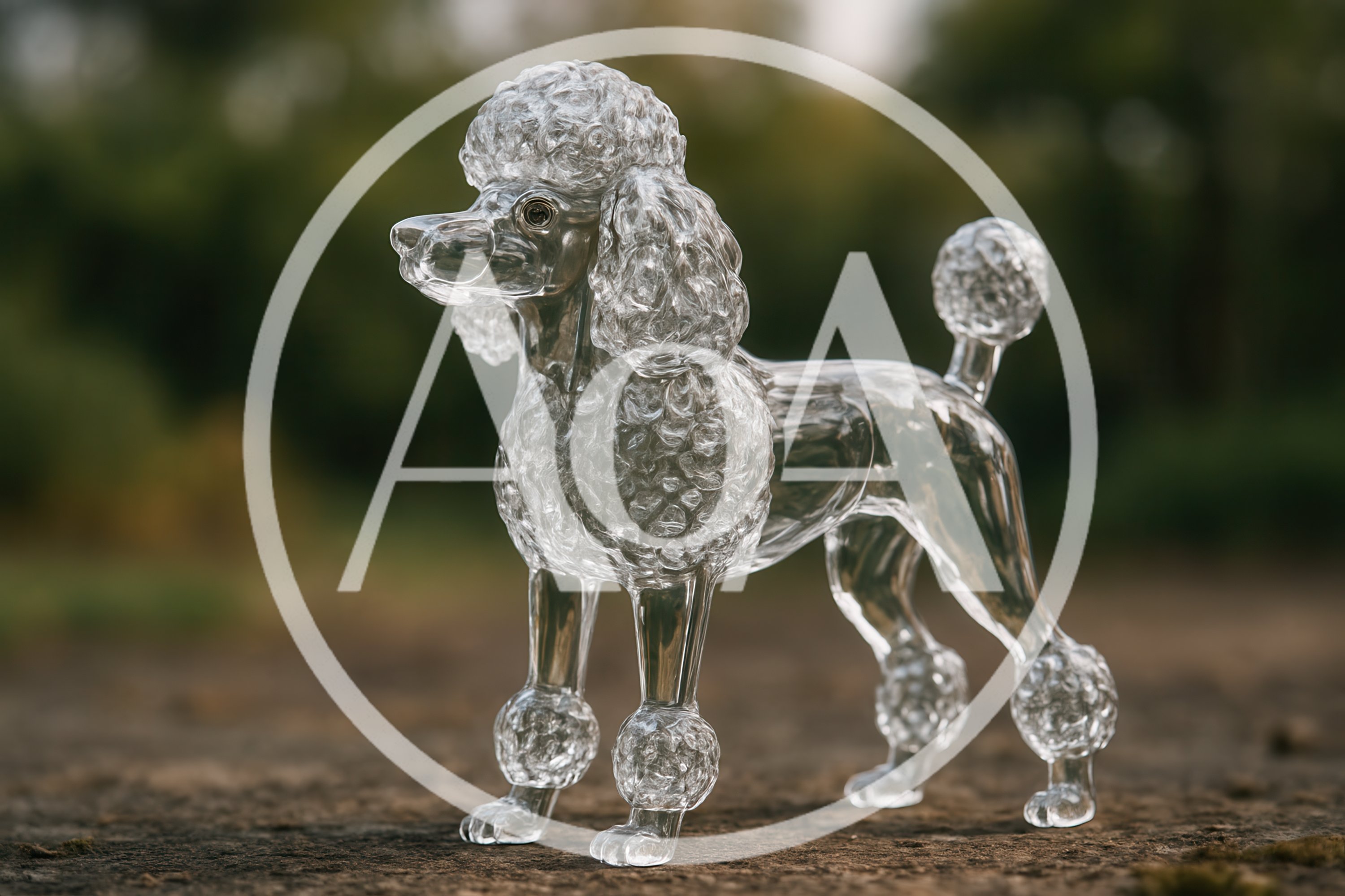 Clear Glass Poodle Figurine Standing Outdoors