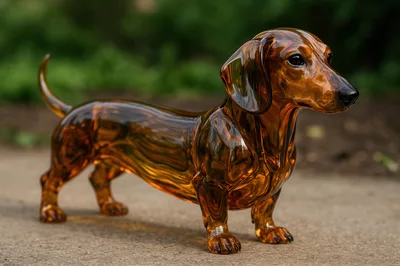 Amber Glass Dachshund Figurine Standing Outdoors