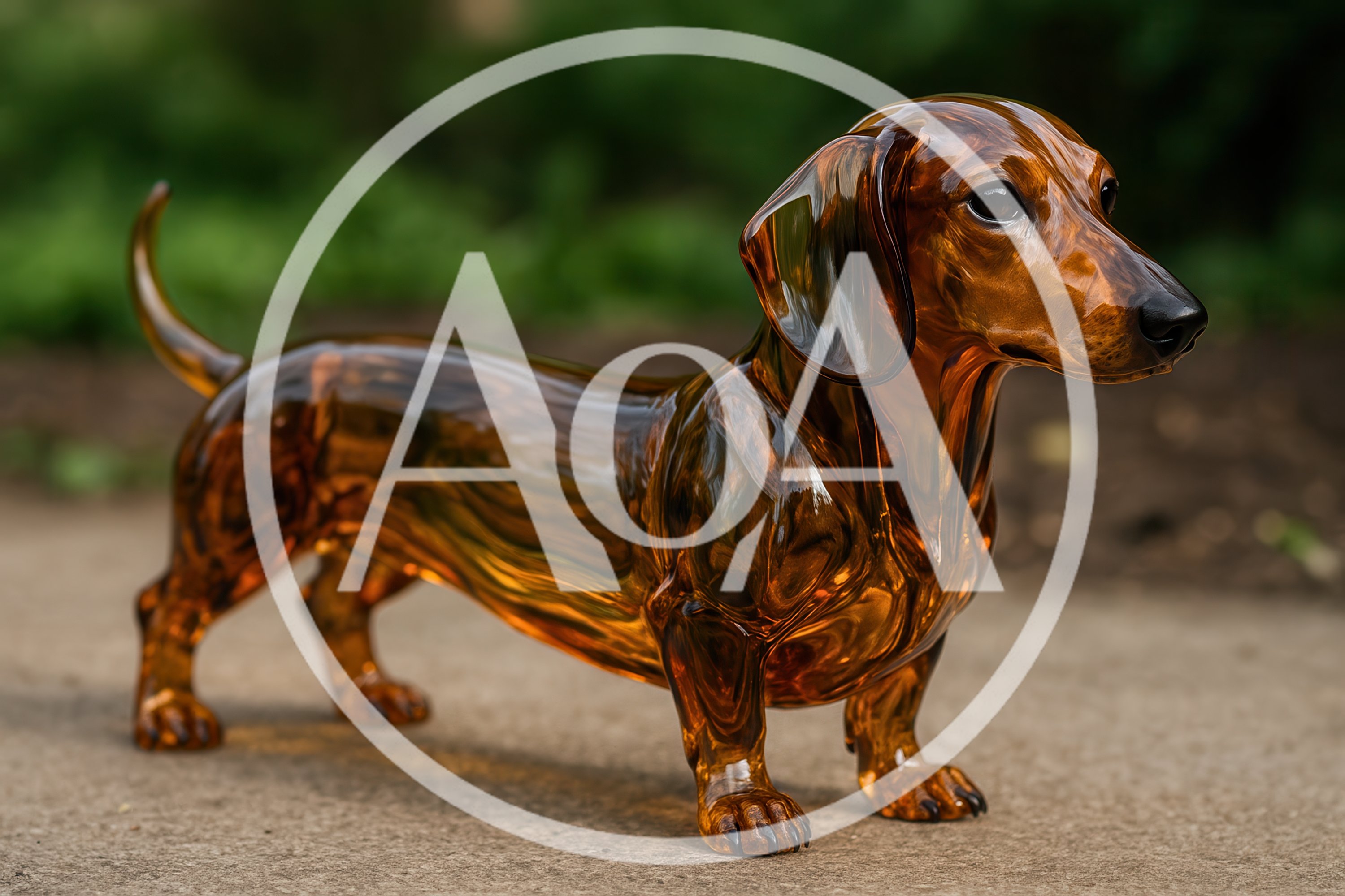 Amber Glass Dachshund Figurine Standing Outdoors
