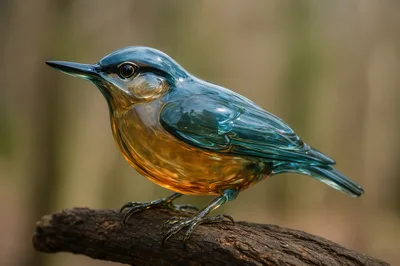 Glass Sculpture Of A Small Bird On A Branch