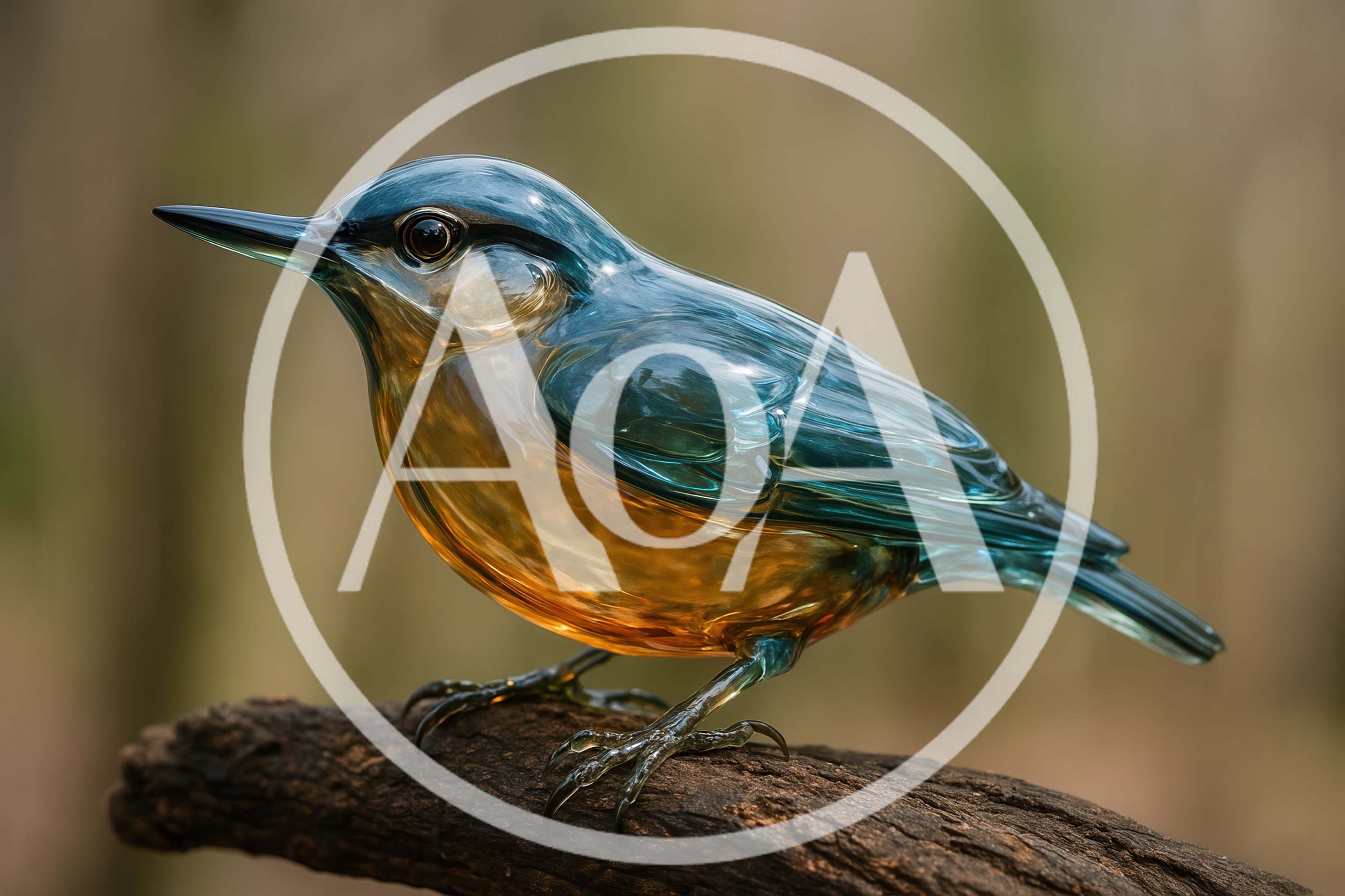 Glass Sculpture Of A Small Bird On A Branch