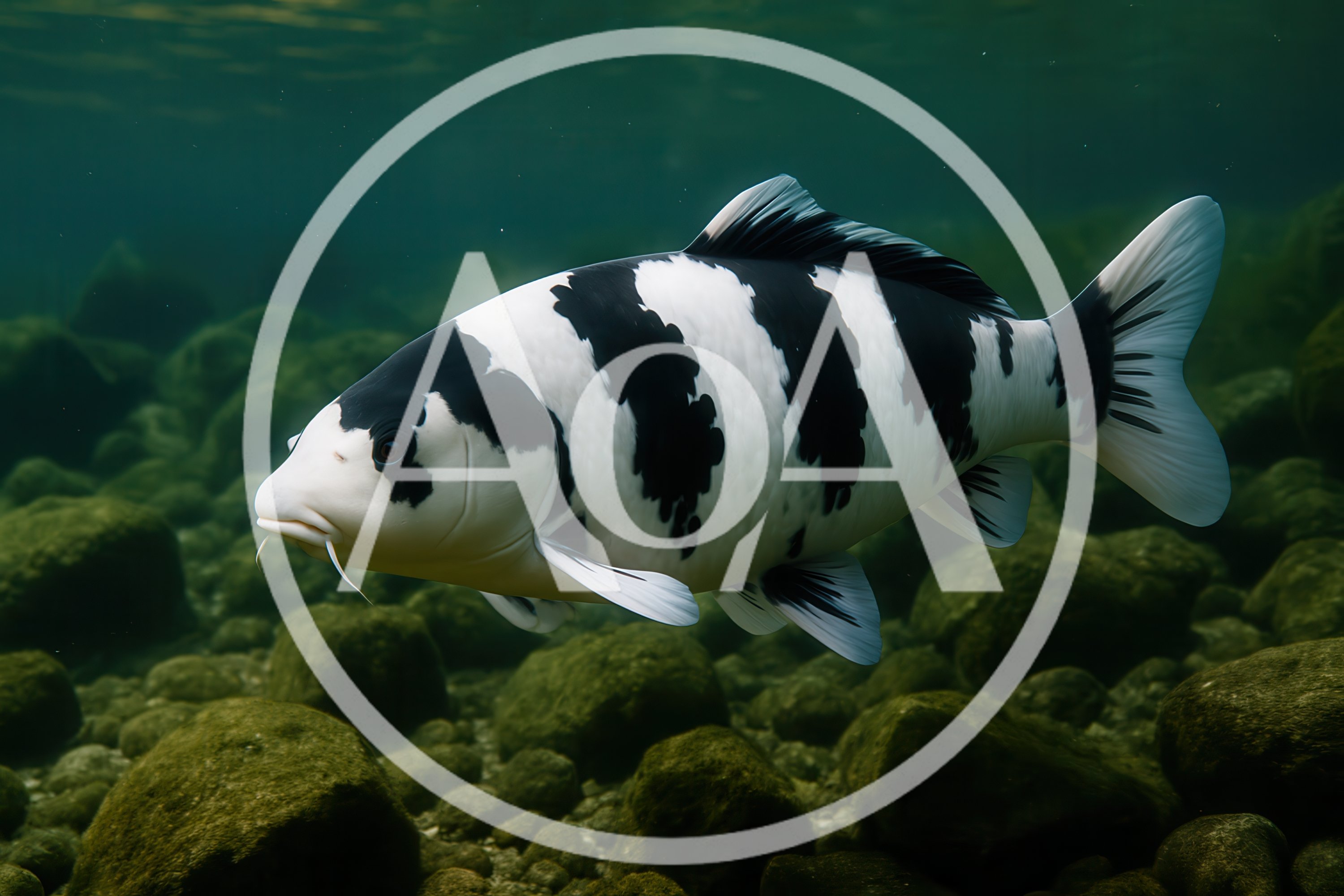 Black and White Koi Fish Swimming Underwater