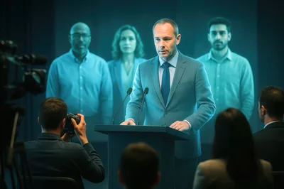 Politician Giving A Press Conference At A Podium