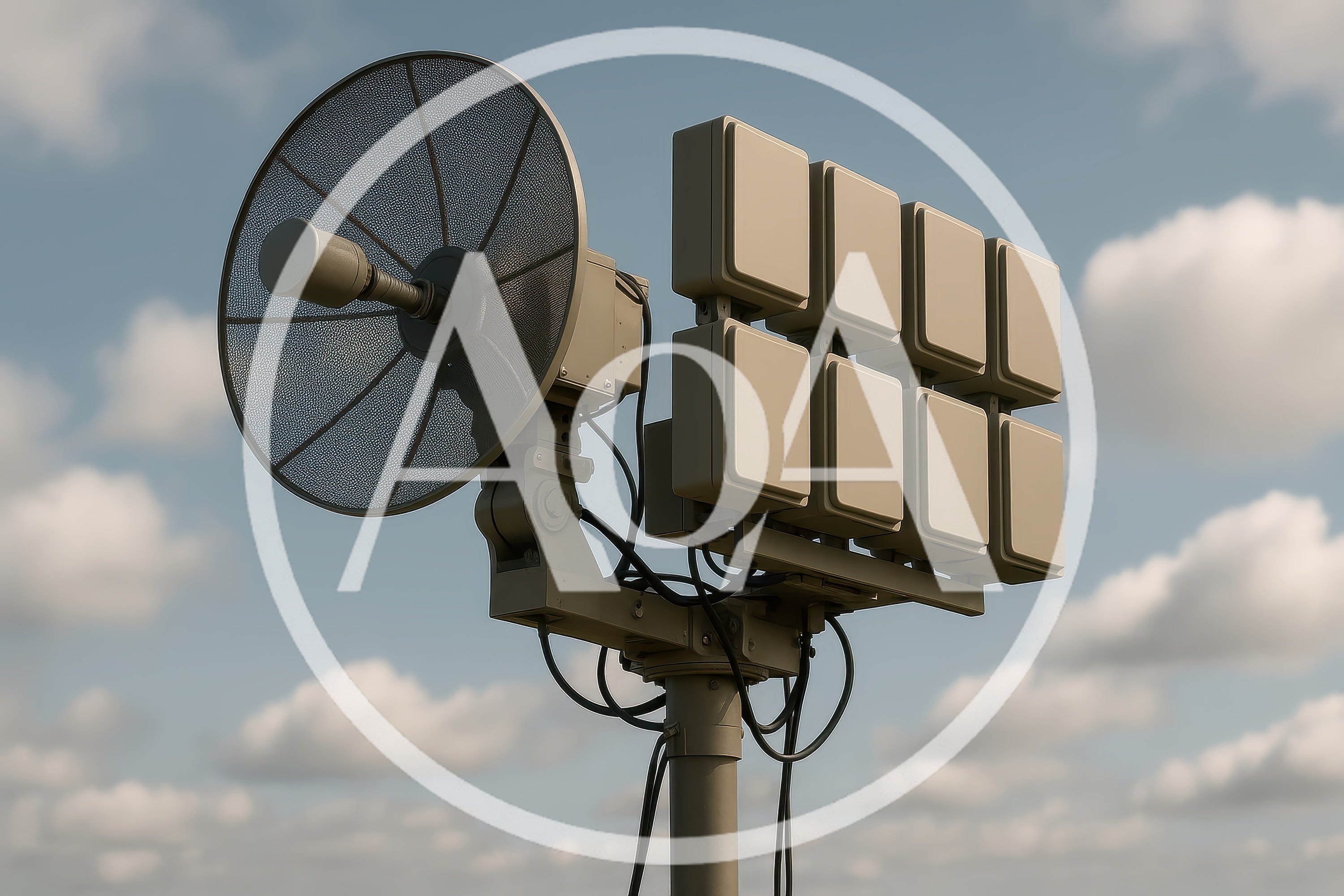 Military Communication Antenna Array Against Cloudy Sky