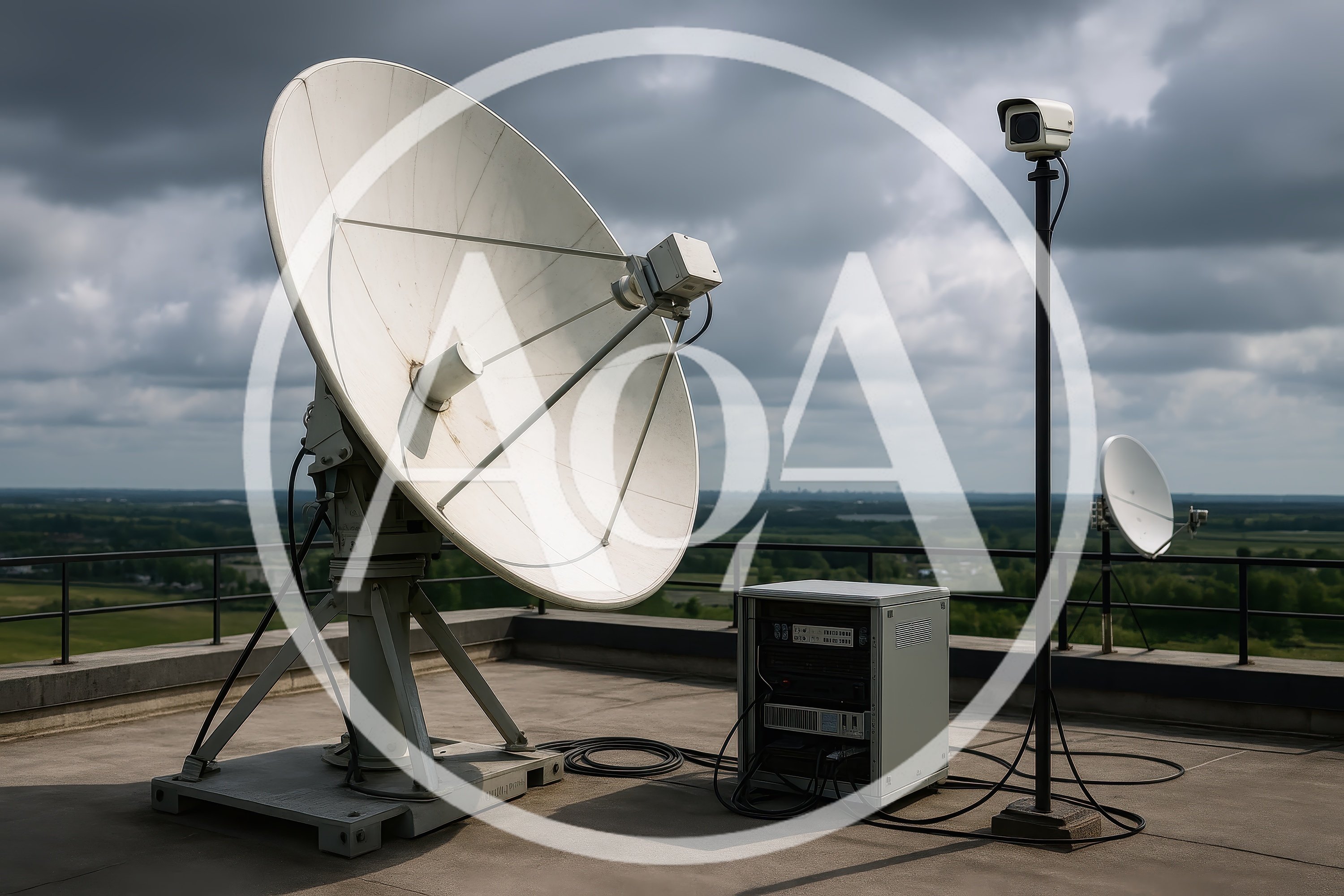 Satellite Dish And Surveillance Camera On Rooftop