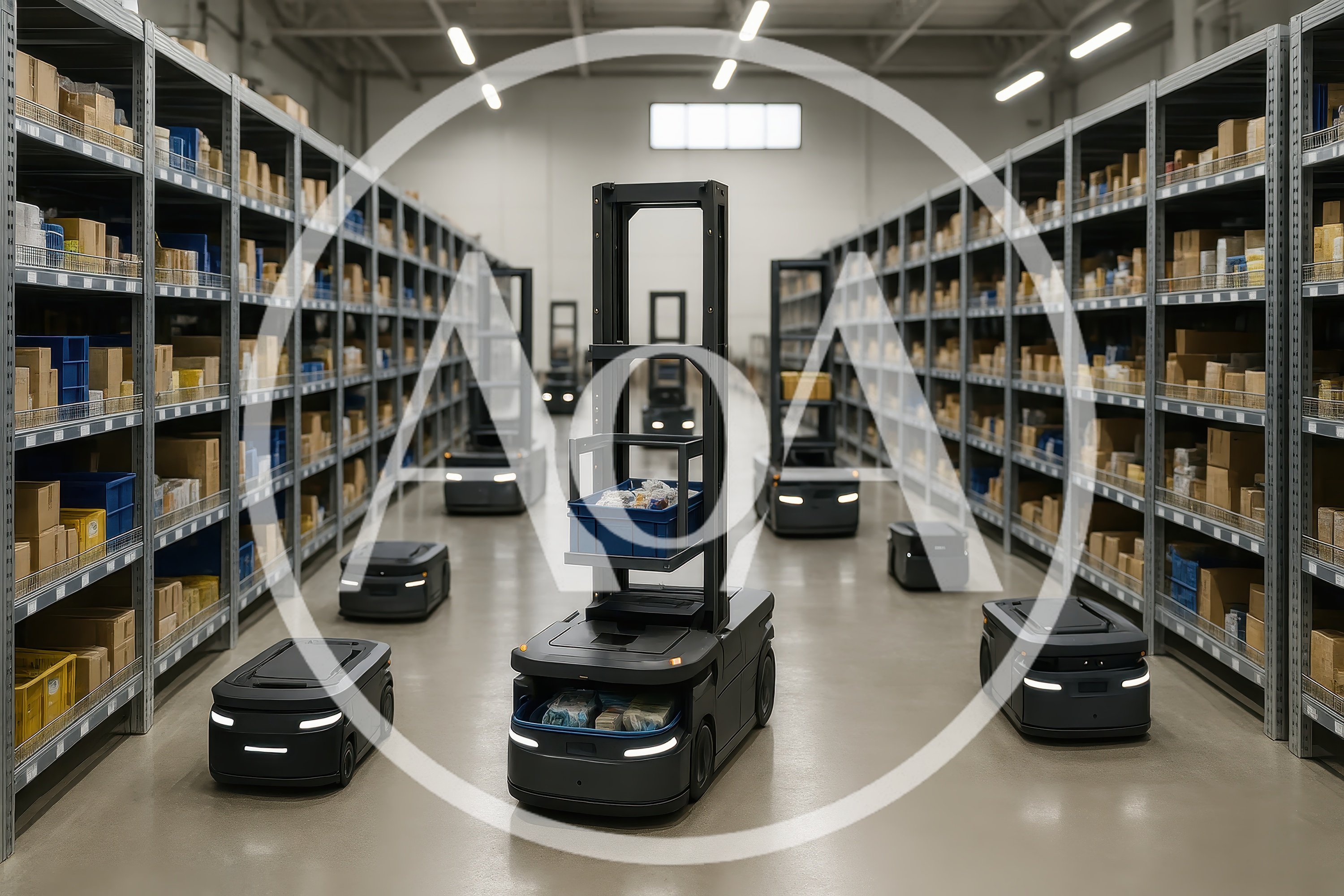 Autonomous Warehouse Robots Navigating Industrial Storage Aisles