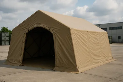 Large Tan Military Style Shelter Tent Outdoors